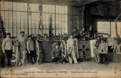 Ak Saint Chamond Loire, Usines, Acleries de la Marine, Construction des arrieres-trains, Arbeiter