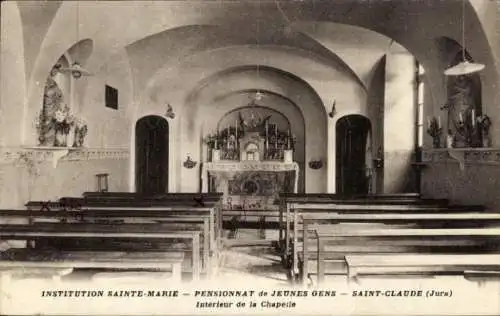 Ak Saint Claude Jura, Institution Sainte-Marie, Pensionnat de Jeunes Gens, Kapelle, Innenansicht