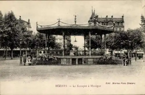 Ak Béziers Hérault, Kiosque a Musique