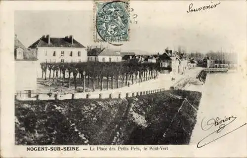 Ak Nogent sur Seine Aube, La Place des Petits Pres, le Pont-Vert