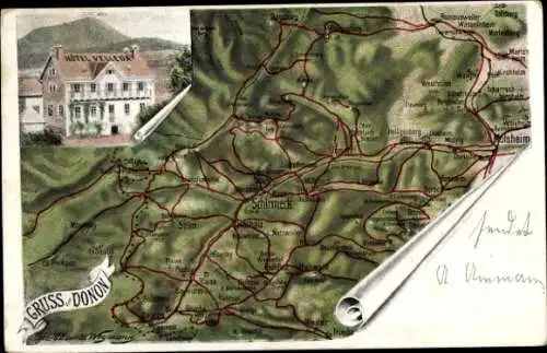 Landkarten Litho Le Donon Hohe Donne Elsass Bas Rhin, Hotel Velleda