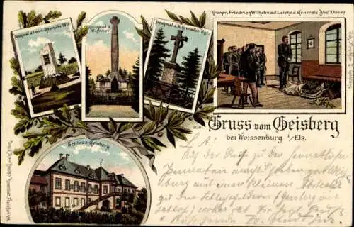 Litho Weissenburg Elsaß Bas Rhin, Geisberg, Kronprinz Friedrich Wilhelm, Abel Douay, Denkmal