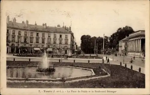 Ak Tours Indre et Loire, La Place du Palais, Boulevard Berenger