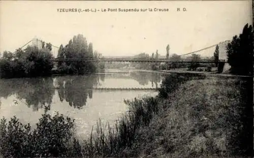 Ak Yzeures Indre et Loire, Pont Suspendu sur la Creuse