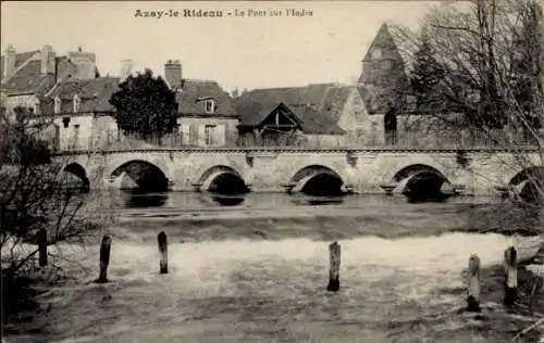 Ak Azay le Rideau Indre et Loire, Pont sur l'Indre