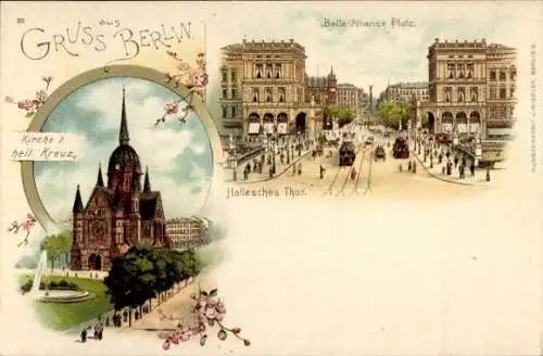 Litho Berlin Kreuzberg, Kirche zum heiligen Kreuz, Hallesches Tor, Belle Alliance Platz