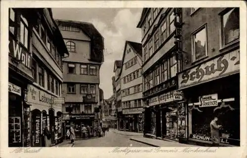 Ak Kassel in Hessen, Marktgasse mit Grimms Märchenhaus, Schuhe, Lebensmittel