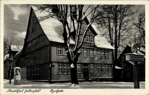 Ak Clausthal Zellerfeld im Oberharz, Apotheke, Winter, Litfaßsäule