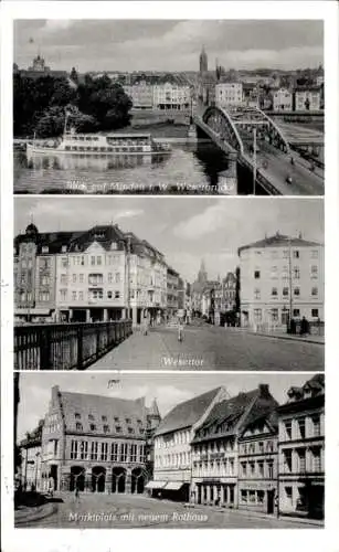 Ak Minden in Westfalen, Wesertor, Marktplatz, Rathaus, Weserbrücke