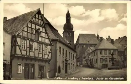 Ak Arnsberg im Sauerland Westfalen, Teilansicht, Glockenturm, Gasthaus
