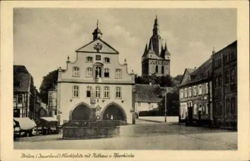 Ak Brilon im Sauerland, Markplatz, Rathaus, Pfarrkirche