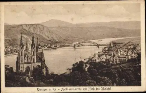 Ak Remagen am Rhein, Panorama, Apollinariskirche