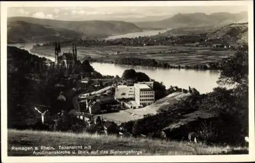 Ak Remagen am Rhein, Teilansicht, Apollinariskirche, Siebengebirge