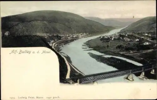 Ak Bullay an der Mosel, Alf, Panorama, Brücke