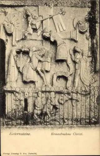 Ak Horn Bad Meinberg im Teutoburger Wald Westfalen, Externsteine, Relief, Kreuzabnahme Christi