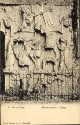 Ak Horn Bad Meinberg im Teutoburger Wald Westfalen, Externsteine, Relief, Kreuzabnahme Christi