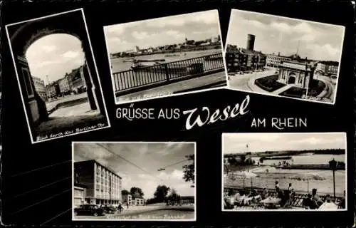 Ak Wesel am Niederrhein, Berliner Tor, Rheinbrücke, Kaiserhof, Bahnhof, Badeanstalt, Terrasse