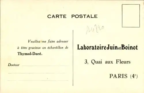 Ak Paris IV., Laboratoire Juin et Boinot, Quai aux Fleurs, Thymol-Dore