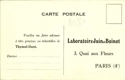 Ak Paris IV., Laboratoire Juin et Boinot, Quai aux Fleurs, Thymol-Dore