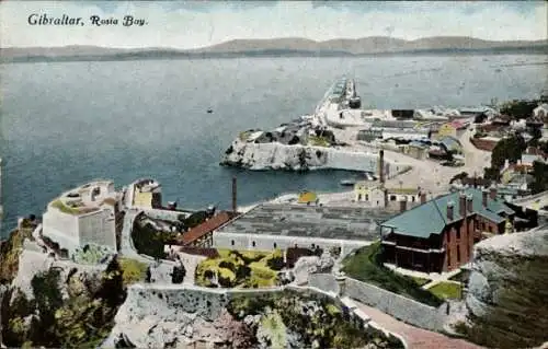 Ak Gibraltar, Rosia Bay, Vogelschau über die Bucht