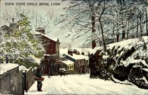 Ak Lymm Warrington Nordwestengland, Schneelandschaft Eagle Brow