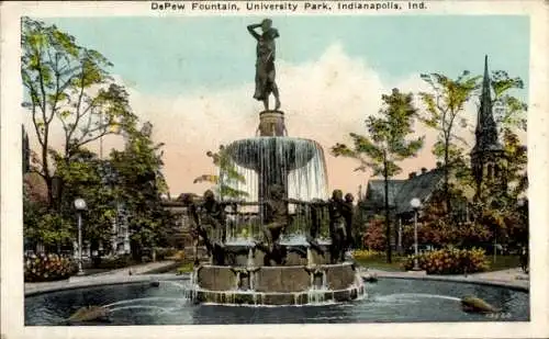Ak Indianapolis Indiana USA, DePew-Brunnen, University Park