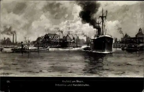 Ak Krefeld am Niederrhein, Industrie- und Handelshafen, Dampfer
