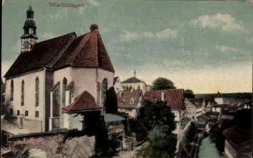 Ak Waiblingen in Württemberg, Teilansicht, Kirche