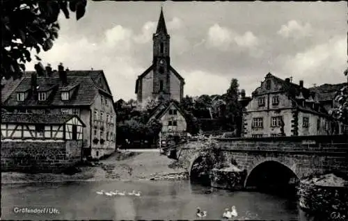 Ak Gräfendorf in Unterfranken, Kirche, Brücke