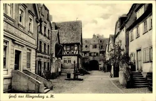Ak Klingenberg am Main Unterfranken, Straßenpartie, Brunnen, Tor