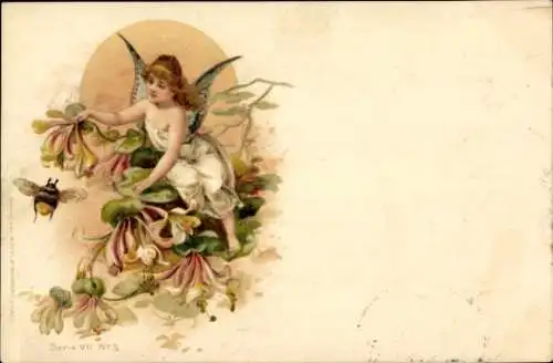 Litho Engel, Blumen, Hummel