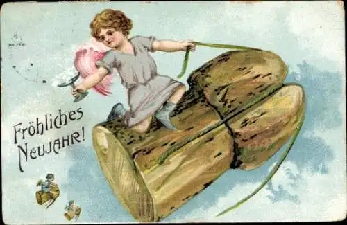 Ak Glückwunsch Neujahr, Engel, Flaschenkorken