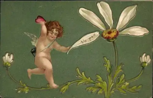 Präge Litho Engel, Herz, Weiße Blume