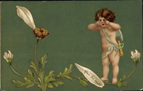 Präge Litho Engel, Weiße Blume, Blüte