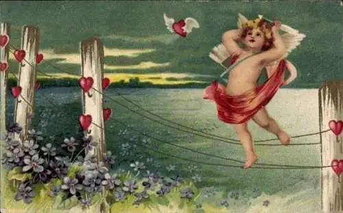 Präge Litho Amor, Herzen, Veilchen