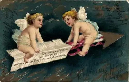 Präge Litho Amor, Pfeil, Nachricht, Liebe