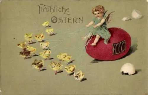 Ak Glückwunsch Ostern, Engel, Osterei, Küken