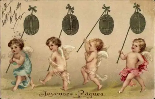 Präge Litho Glückwunsch Ostern, Engel, Ostereier