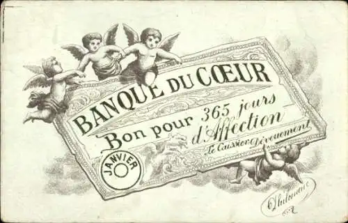 Litho Glückwunsch Neujahr, Engel, Geldschein