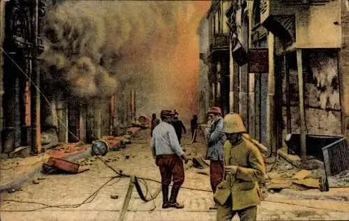 AK Thessaloniki Griechenland, Ecke Egnatia- und Vénizelos-Straße, Brand, Straßenpartie