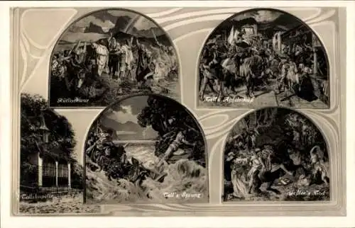 Ak Wilhelm Tell, Tellskapelle, Tell's Sprung, Rütlischwur
