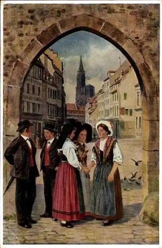 Künstler Ak Strasbourg Straßburg Elsass Bas Rhin, Hoffmann, H., Elsässer Trachten