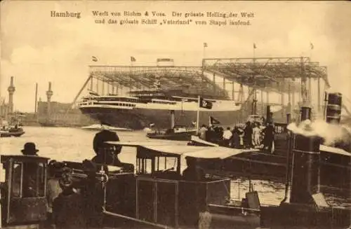 Ak Hamburg Mitte St. Pauli, Werft von Blohm & Voss, Helling, Dampfer Vaterland der HAPAG