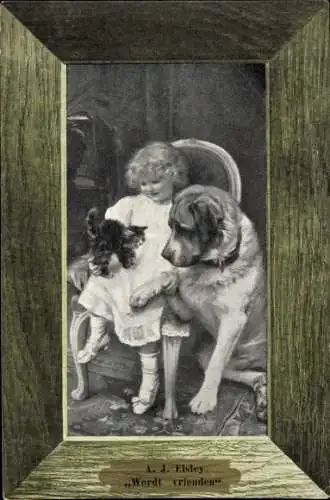 Künstler Ak Elsley, A. J., Mädchen mit junger Katze auf dem Schoß, Bernhardiner