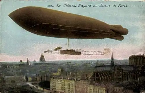 Ak Zeppelin überquert die Stadt, Le Clémant Bayard über Paris