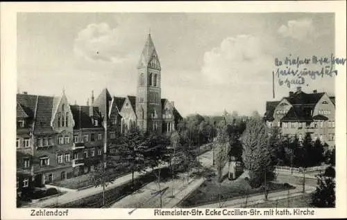 Ak Berlin Zehlendorf, Riemeisterstraße Ecke Cecilienstraße, Kath. Kirche