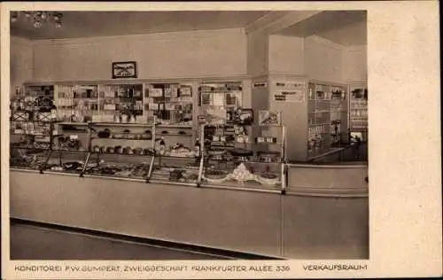Ak Berlin Friedrichshain, Konditorei und Kaffee F. W. Gumpert, Frankfurter Allee 336, Verkaufsraum