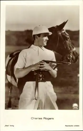 Ak Schauspieler Charles Rogers, Portrait mit Pferd