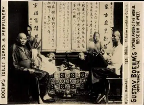 Foto China, Opiumraucher, Gustav Boehm's Reise um die Welt, Reklame Boehm's Toilet Soaps