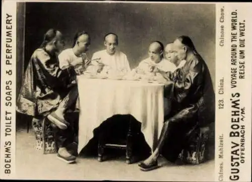 Foto China, Essende Chinesen,Gustav Boehm's Reise um die Welt, Reklame Boehm's Toilet Soaps